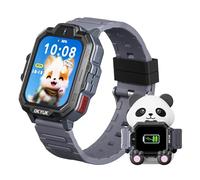 OKYUK T17 Smartwatch Kinder, 4G Kinder Smartwatch mit GPS & Videoanruf, SOS Notruf, Sprachchat, SMS, Schulmodus,Spiele & Panda-Ladestation, Kinderuhr für Mädchen und Junge (Grau)