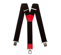 Olata Extra Breite Herren Hosenträger Y-Form in Schwarz mit Farbigem Leder - 5 cm. Rot (Silber Clips)
