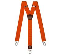 Olata Extra Breite Herren Hosenträger Y-Form mit Braun Leder und Karabinerhaken - 4 cm. Orange