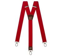 Olata Extra Breite Herren Hosenträger Y-Form mit Braun Leder und Karabinerhaken - 4 cm. Rot
