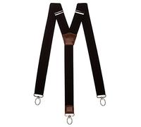 Olata Extra Breite Herren Hosenträger Y-Form mit Braun Leder und Karabinerhaken - 4 cm. Schwarz