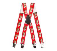Olata Heavy Duty Herren/Damen-Hosenträger X-Form mit Edelweiß Muster - 2,5 cm. Rot