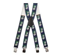 Olata Heavy Duty Herren-Hosenträger X-Form mit Edelweiß Muster - 4 cm. Dunkelblau