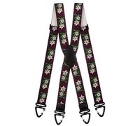 Olata Robuste X-Hosenträger mit Kunststoff-Karabinerhaken und Edelweiß Muster - 4 cm. Burgund