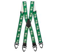 Olata Robuste X-Hosenträger mit Kunststoff-Karabinerhaken und Edelweiß Muster - 4 cm. Dunkelgrün