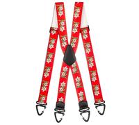 Olata Robuste X-Hosenträger mit Kunststoff-Karabinerhaken und Edelweiß Muster - 4 cm. Rot