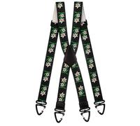 Olata Robuste X-Hosenträger mit Kunststoff-Karabinerhaken und Edelweiß Muster - 4 cm. Schwarz