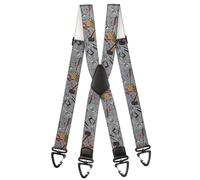 Olata Robuste X-Hosenträger mit Werkzeug-Muster und Kunststoff-Karabinerhaken - 4 cm. Grau