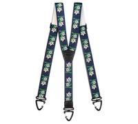 Olata Robuste Y-Hosenträger mit Kunststoff-Karabinerhaken und Edelweiß Muster - 4 cm. Dunkelblau