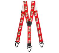 Olata Robuste Y-Hosenträger mit Kunststoff-Karabinerhaken und Edelweiß Muster - 4 cm. Rot