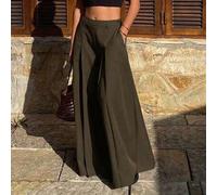 Old Money elegante lässige Herbst einfarbige lockere plissierte weite Culotte Hose für Damen Büro Alltag Armeegrün