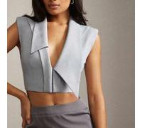 Old Money hellgraues elegantes Sommer-Date Schulterpolster ärmelloses strukturiertes Crop Top für Damen, einfarbiges V-Ausschnitt Tanktop, minimalisti