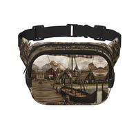 Old Viking Boat Square Double-Layer Hüfttasche Brusttasche Crossbody Bag Laufen Reisen Wandern Hüfttasche, Schwarz , Einheitsgröße