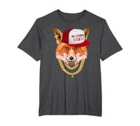 Oldschool Hip hop Origami Fuchs Gangster Rapper Goldketten T-Shirt, Herren Große Größen, Anthrazit Meliert, 4X Tall