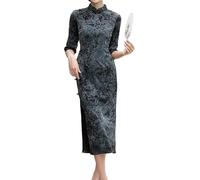 OLEETS Damen Cheongsam Kleid - Frauen Elegante Qipao Chinesische Verbesserte Kleider Orientalische Traditionelle Kleidung Schlanke Mittellange Klassische Retro-Robe Für Bankettparty,Schwarz,4XL