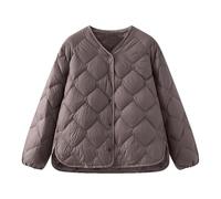 OLEETS Damen Daunenjacke - Winter Damen Ultraleichte Oberbekleidung Vintage Koreanischer Stil Warmer O-Ausschnitt Mantel Tops S-XL Lässige Lose Lange Ärmel Jacke,Braun,L