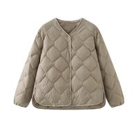OLEETS Damen Daunenjacke - Winter Frauen Ultraleichte Oberbekleidung Vintage Koreanischen Stil Warme Oansatz Mantel Tops S-XL Casual Lose Lange Ärmel Jacke,Khaki,L