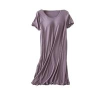 OLEETS Damen Nachthemden - Damen Nachthemd Baumwollkleid Nachtwäsche Lose Plus Size Nachtwäsche Sommer Kurzarm Lose Pyjama Bequeme Homewear,Lila,XL