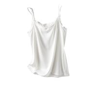OLEETS Damen Unterhemd - Elegante Sommer-V-Ausschnitt-Seide-Frauen-Reizvolle Spitze, Die Hemd-Ärmellose Oberteile Satin-Unterhemd Lockere Beiläufige Büro-Party-Kleidung, Weiß, M