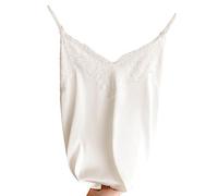 OLEETS Damen Unterhemd - Sexy Spitze Damen Satin Seide V-Ausschnitt Slim Tops Sommer Ärmellose Weste Spaghettiträger Lässig Bequem Elegant Büro Party Kleidung,Weiß,M