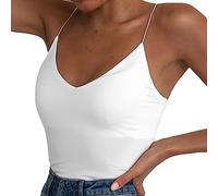 OLEETS Damen Unterhemd - Spaghettiträger-Weste, Oberteil, V-Ausschnitt, Ärmellos, Einfarbig, Rückenfrei, Atmungsaktiv, Für Damen, Sommer, Büro, Party, Elegante Kleidung, Weiß, S