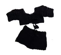 OLEETS Häkel Bikini Set Für Damen -Gestrickter Zweiteiliger Badeanzug, Schulterfrei, Quaste, Sexy Strandkleidung, Sommer-Dessous, Modischer Vintage-Badeanzug, Schwarz, L