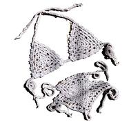 OLEETS Häkel Bikini Set Für Damen -Sexy Rückenfreier Tanga-Unterwäsche-Badeanzug, Sommer-Sling, Zweiteiliger Badeanzug, V-Ausschnitt, Niedrige Taille, Modische Strandmode, Weiß, S