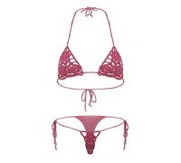 OLEETS Häkel Bikini Set Für Damen -Sexy Zweiteiliger Badeanzug Mit Blumenmuster, Handgefertigt, Gestrickt, Dessous, Modisch, Niedrige Taille, Spaghettiträger, Badeanzug, Lila, M