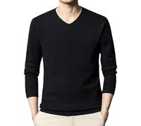 OLEETS Herren Pullover - Plus Size 5XL-M Herbst Winter V-Ausschnitt Strickpullover Herren Langarm Business Strick Koreanischer Stil Schlanke Strickoberteile Warme Streetwear,Schwarz,M