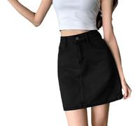 Kurzer Jeansrock Für Damen - Hohe Taille Frauen Denim Rock Sommer Herbst A-Linie Koreanischen Stil Minirock Lässig Schlank Mit Taschen Einfarbig Einfache Streetwear,Schwarz,M