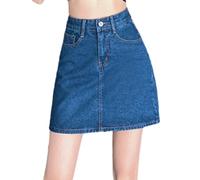 OLEETS Kurzer Jeansrock Für Damen - Hohe Taille Frauen Denim Rock Sommer Herbst A-Linie Koreanischen Stil Minirock Lässig Schlank Mit Taschen Einfarbig Einfache Streetwear,Blau,L