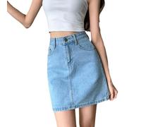 OLEETS Kurzer Jeansrock Für Damen - Hohe Taille Frauen Denim Rock Sommer Herbst A-Linie Koreanischen Stil Mini Rock Lässig Schlank Mit Taschen Einfarbig Einfache Streetwear, XXL