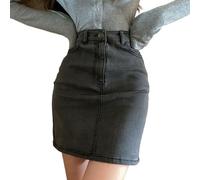 OLEETS Kurzer Jeansrock Für Damen - Koreanischer Stil Denim-Röcke Für Damen, Sommer, Herbst, Vintage, Elastisch, Hohe Taille, Minirock, Einfarbig, Einfach, Modisch, Party, Streetwear, Grau, XL
