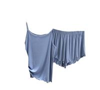 OLEETS Pyjama Set Für Damen - 2-Teiliger Homewear-Anzug Mit Spaghettiträgern, Einfarbig, Locker, Übergröße, Sommer, Sexy Nachtwäsche, Lässige Einfache Kleidung, Blau, L