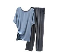OLEETS Pyjama Set Für Damen - Plus Size Damen Kurzarm Frühling Sommer Hosenanzug Weiche Nachtwäsche 4Xl-6Xl Loungewear 2 Stück Lässige Lose, 4XL