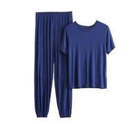 OLEETS Pyjama-Set Für Herren - Herren Sommer Kurzarm + Lange Hosen Lockere Hauskleidung 3Xl-6Xl Übergröße Vintage Mode Nachtwäsche Weich Schlicht, 3XL