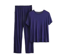 OLEETS Pyjama-Set Für Herren - Herren Sommer Kurzarm + Lange Hosen Lockere Hauskleidung 3Xl-6Xl Übergröße Vintage Lässige Nachtwäsche Weich Einfach,5XL