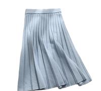 OLEETS Strickrock Für Damen - Einfacher, Lässiger, Langer, 75 cm Dicker Strickrock, Herbst-Winter, Warm, Elastisch, Hohe Taille, A-Linie, Faltenröcke Für Party, Abschlussball, Blau, XXL