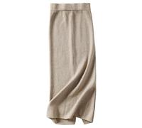 OLEETS Strickrock Für Damen - Elegante Einfarbige Lange 82 cm Geteilte Mittellange Röcke Herbst Winter Elastischer A-Linie-Strickrock Mit Hoher Taille Schlank Warm Für Die Arbeit Im Büro,Khaki,S