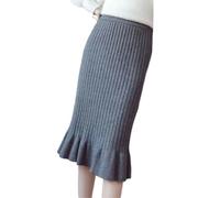 OLEETS Strickrock Für Damen - Eleganter Strickrock Für Damen, Herbst Und Winter, Plissee, Rüschen, Elastisch, Hohe Taille, Einfarbig, Warm, Für Party, Abschlussball, Büro, Streetwear, Grau, M