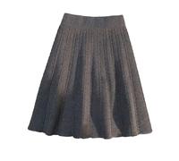 OLEETS Strickrock Für Damen - Herbst Winter Kurzer A-Linien-Strickrock Für Damen, Lässig, Elastisch, Hohe Taille, Koreanischer Stil, Einfache Plissierte Miniröcke, Warme Party-Streetwear, Grau, M