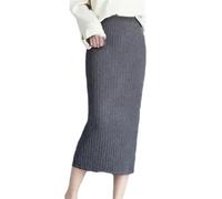 OLEETS Strickrock Für Damen - Vintage Split Slim Langer Strickrock Damen Herbst Winter Elastisch Hohe Taille Warme Streetwear Mode Einfach Für Party Arbeit Büro,Grau,M