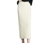 OLEETS Strickrock Für Damen - Vintage Split Slim Langer Strickrock Damen Herbst Winter Elastisch Hohe Taille Warme Streetwear Mode Einfach Für Party Arbeit Büro,Weiß,XL