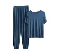 OLEETS Zweiteiliges Pyjama-Set Für Herren - Herren Sommer Kurzarm + Lange Hosen Lockere Hauskleidung 3Xl-6Xl Übergröße Vintage Mode Nachtwäsche Weich Schlicht, 6XL