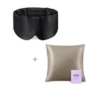 OLESILK 100% Maulbeerseide Schlafmaske mit verstellbarem Kopfband für Herren und Frauen Schwarz + OLESILK Seide Kissenbezug Haar- und Hautpflege 1 Stück Taupe 80x80cm