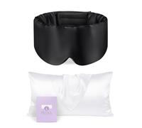 OLESILK 100% Maulbeerseide Schlafmaske mit verstellbarem Kopfband für Herren und Frauen Schwarz + OLESILK Seide Kissenbezug Haar- und Hautpflege 19 Momme 1 Stück Weiß 40x80cm