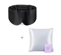 OLESILK 100% Maulbeerseide Schlafmaske mit verstellbarem Kopfband für Herren und Frauen Schwarz + OLESILK Seide Kissenbezug Haar- und Hautpflege 1 Stück Silbergrau 80x80cm