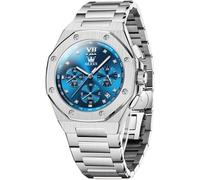 OLEVS Analog Uhren Herren Blau Elegante Quarz Wasserdicht Herrenuhr Silber Metallarmband Chronograph Herren Armbanduhr mit Datum Edelstahl Männer Uhr Großes Zifferblatt Leuchtend
