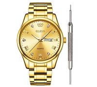 OLEVS Armbanduhr für Herren, Edelstahl, Business-Kleid, analog, Quarz, Herrenuhr, großes Zifferblatt, wasserdicht, leuchtend, klassische Armbanduhr, Gold, Gold, Quarzuhr