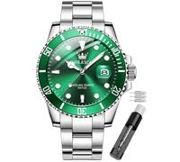 OLEVS Armbanduhr für Herren, wasserdicht, blaues Zifferblatt, luxuriös, zweifarbig, Edelstahl-Armbanduhr mit Tagesdatum, modisch, klassisch, sportlich, Quarzuhr, Silbergrünes Zifferblatt, Armband